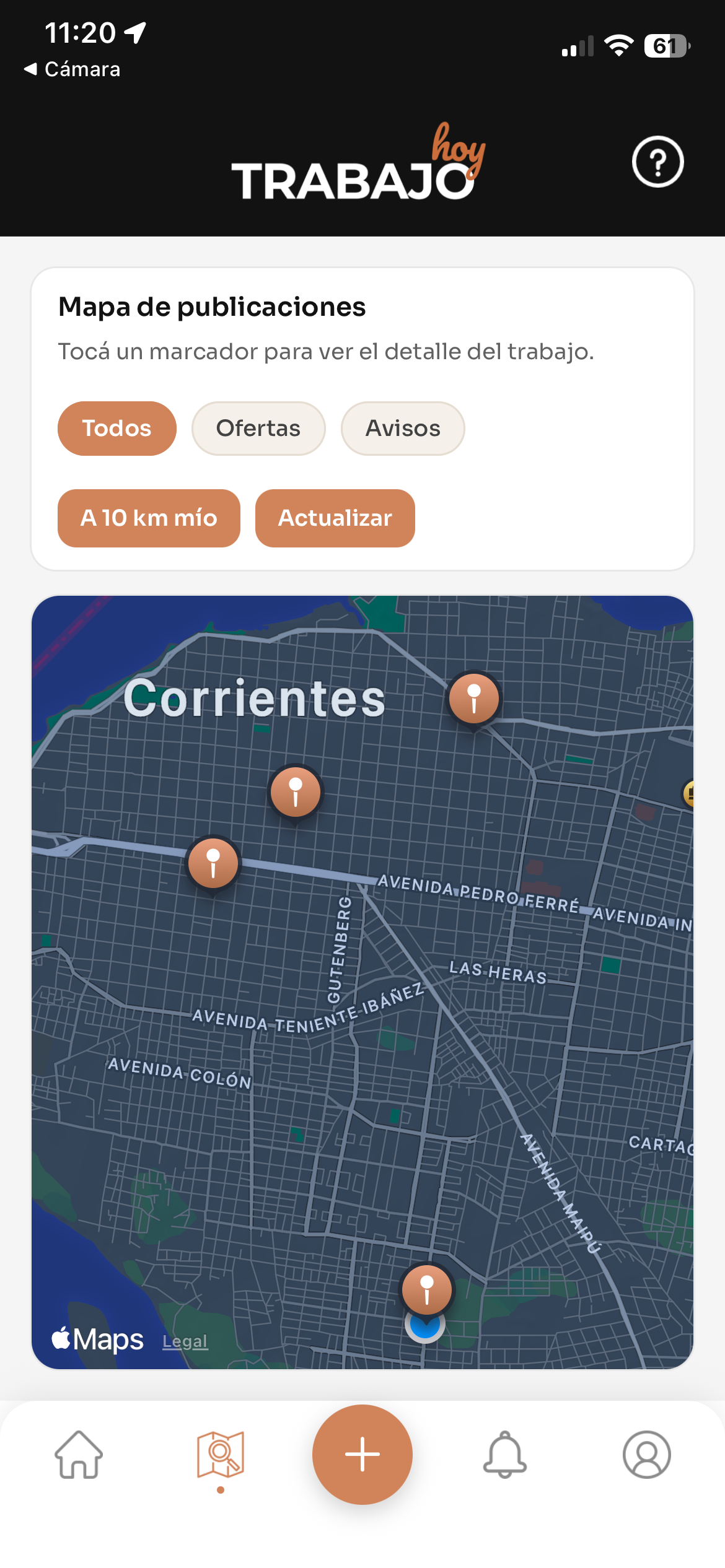 Mapa de publicaciones con filtros y marcadores