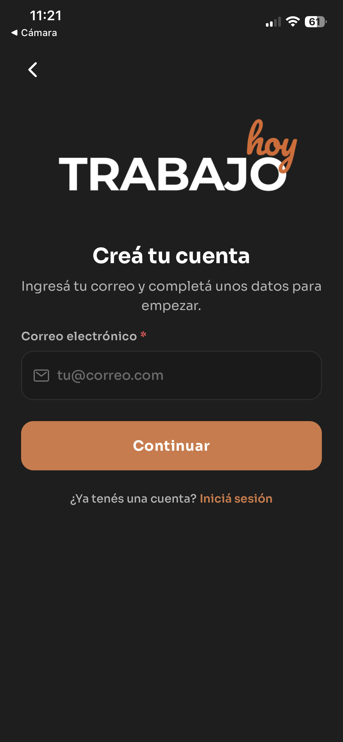 Registro con correo electrónico